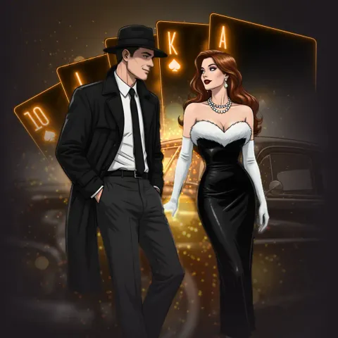 Wanted Win login artwork with a gentleman in a hat and a lady in a black gown Wanted Win login artwork with a gentleman in a hat and a lady in a black gown